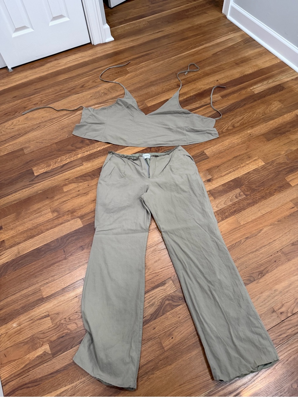 Peppermayo Olive-Tone Linen-Blend Wide Leg Set